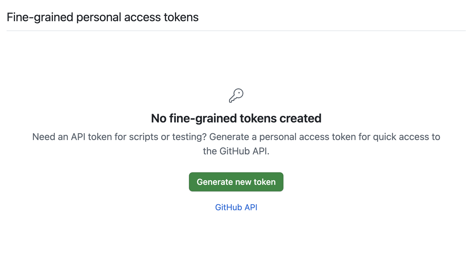 GitHub fine-grained personal access tokens page
