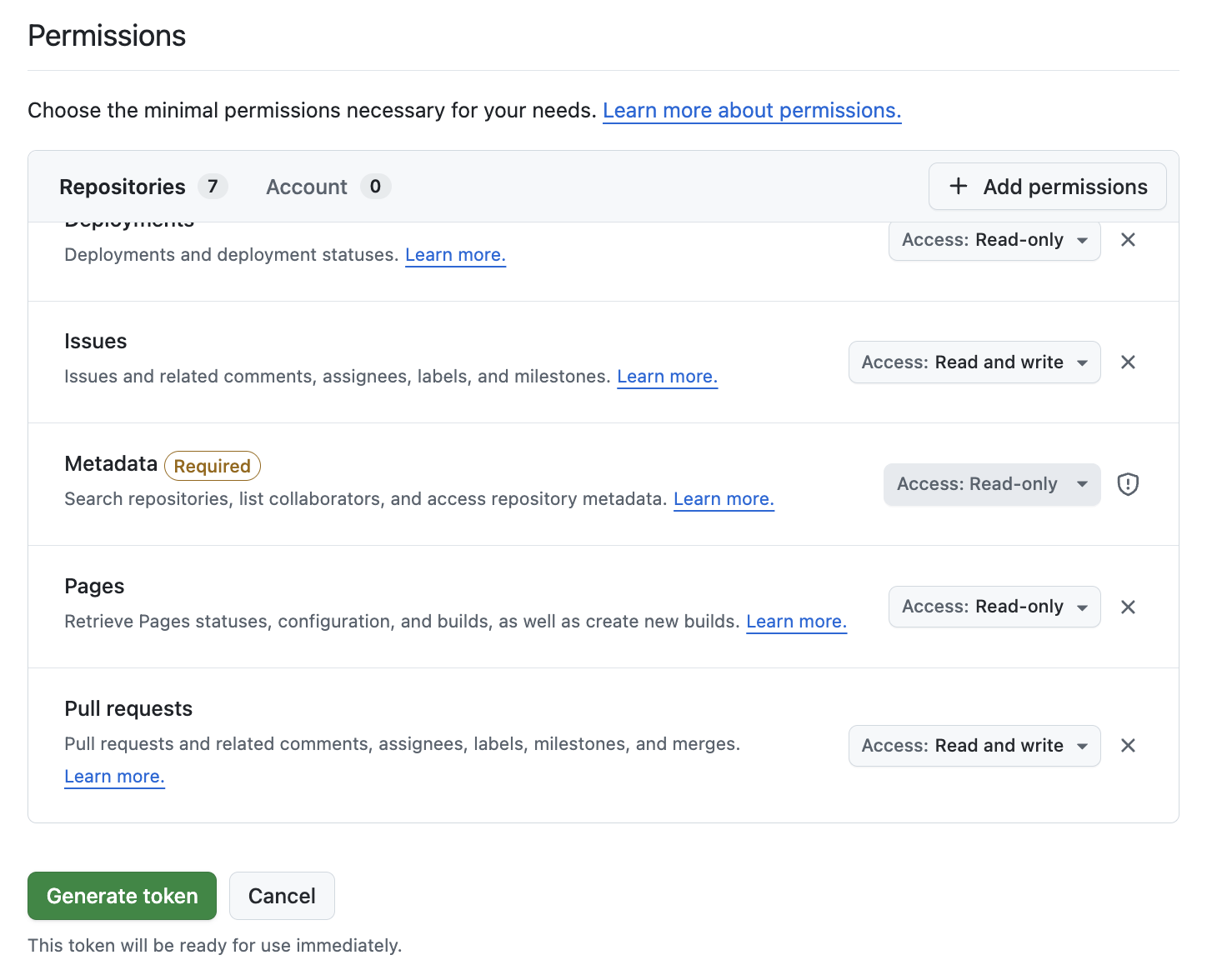 Additional permissions configuration